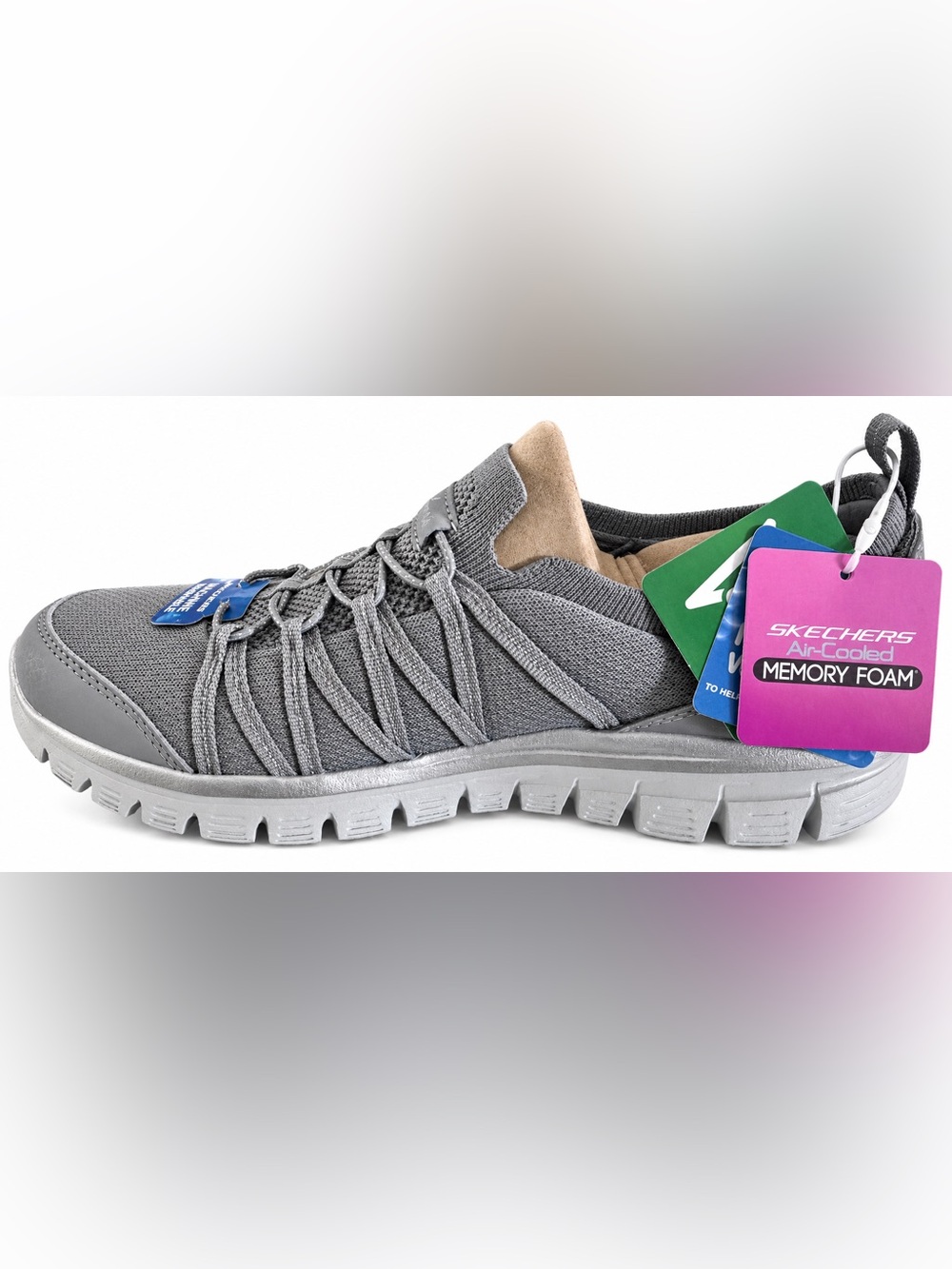 Skechers women’s Gray Slip-On Knit vegan Sneaker with Memory Foam
